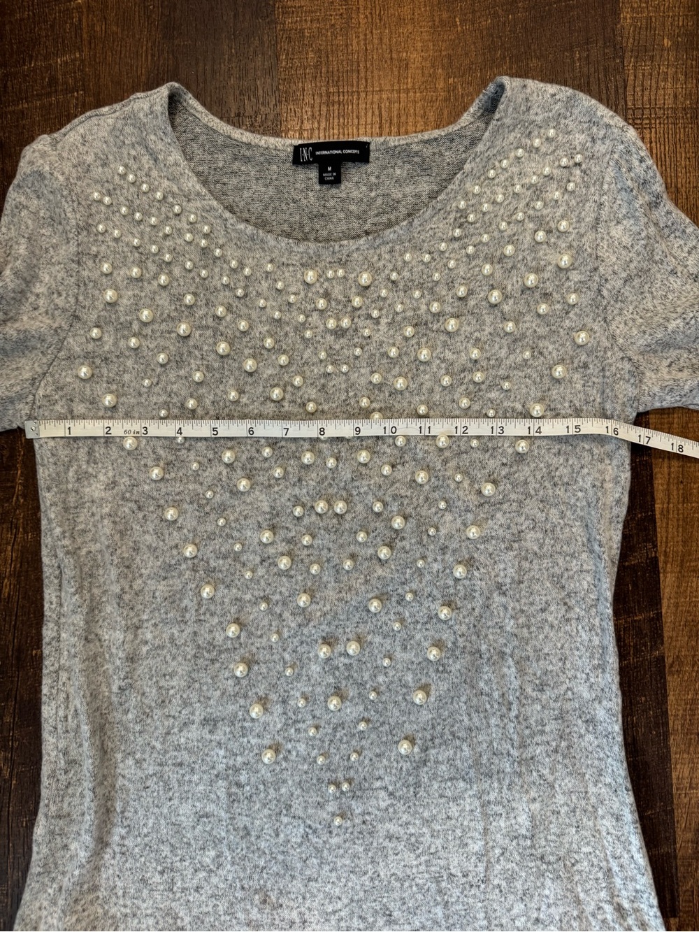 INC International Concepts Gray Crew Neck pearl detail Sweater - Picture 5 of 6